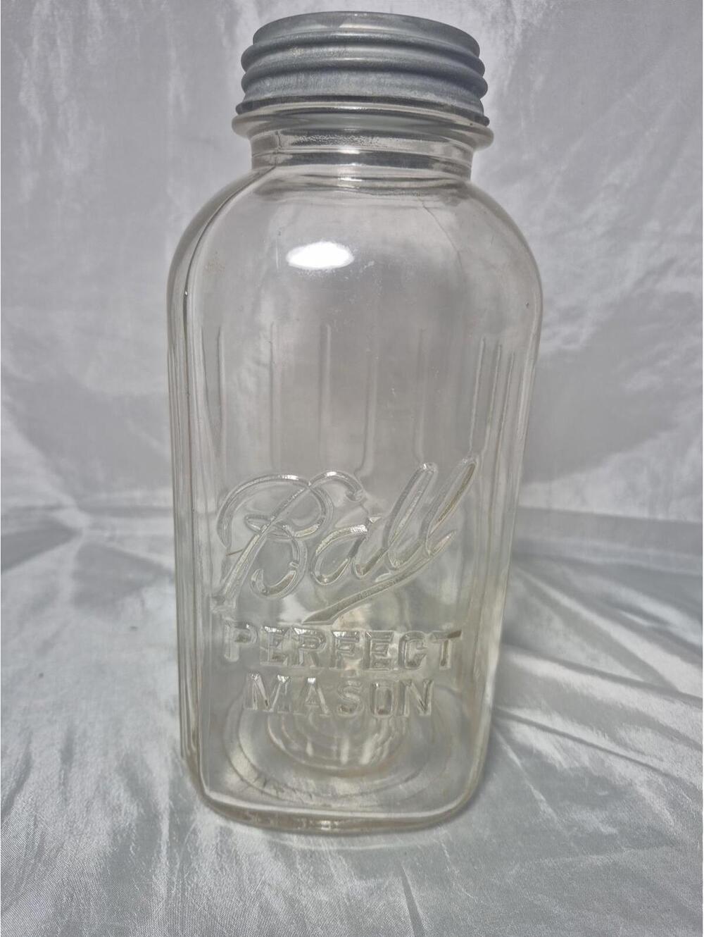 Vintage Ball Perfect Mason 1/2 Gallon Square Jar #3 With 4 Ribbed Sides & Lid